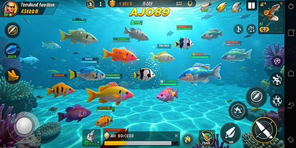 Screenshot gameplay AJO89 dengan aksi tembak ikan yang seru.
