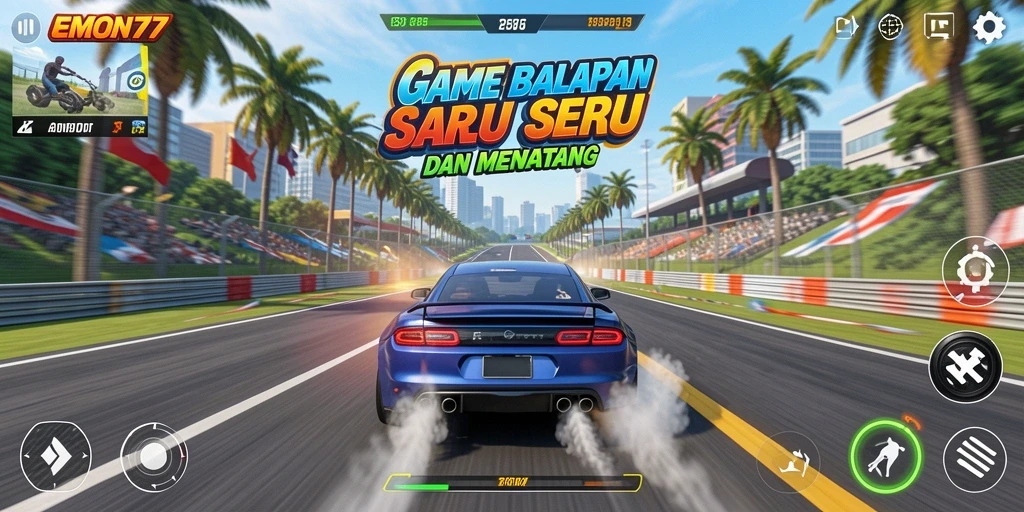 Tampilan gameplay menarik dari balapan seru di EMON77.