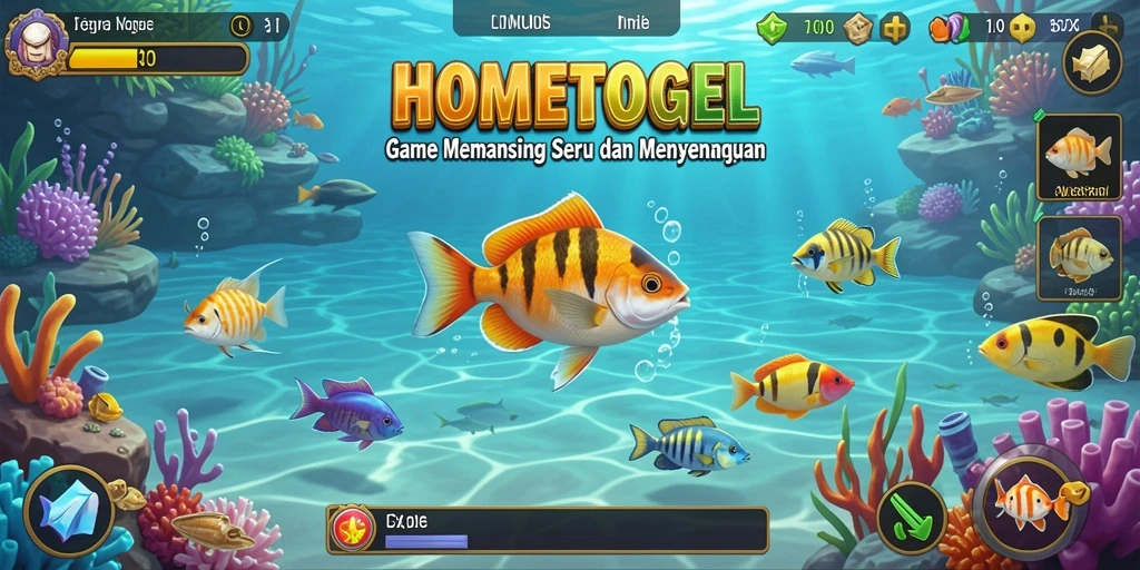 Screenshot HOMETOGEL menampilkan aksi memancing yang seru dan realistis.