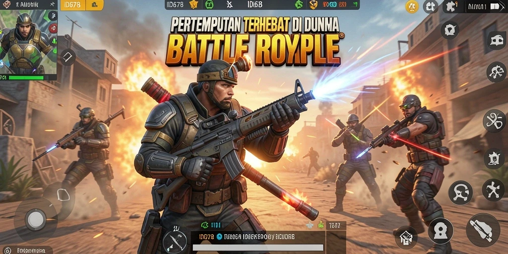 Tampilan seru gameplay Battle Royale di ID678 dengan pandangan arena yang luas.