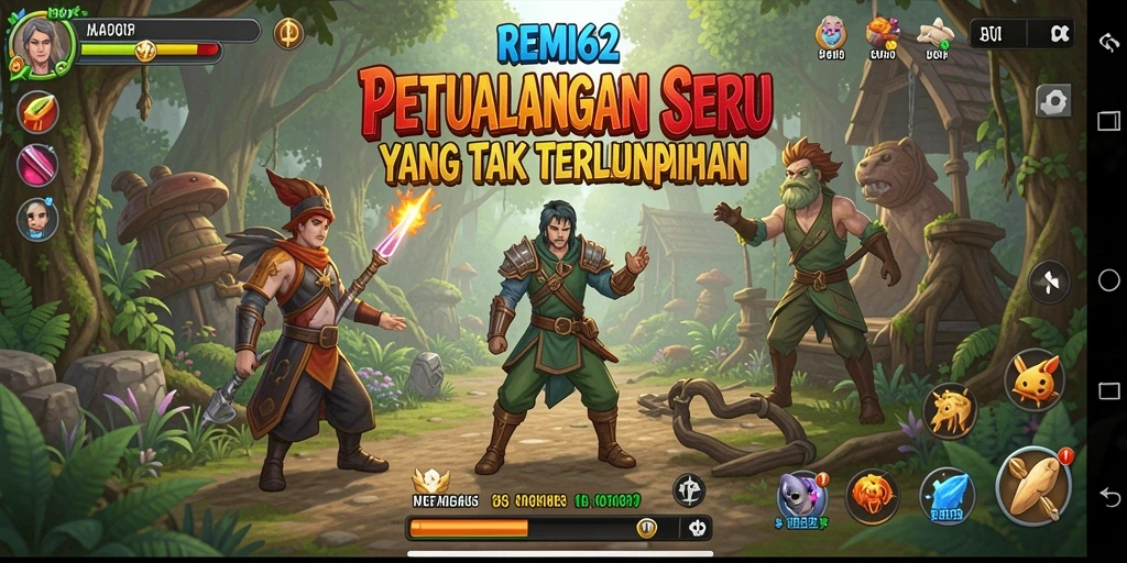 Screenshot gameplay REMI62 menampilkan karakter beraksi di lingkungan petualangan.