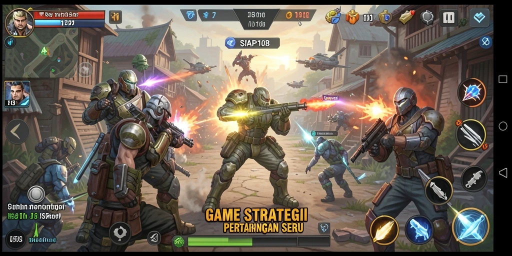 Screenshot gameplay SIAP108 menunjukkan pertempuran strategi yang intens.
